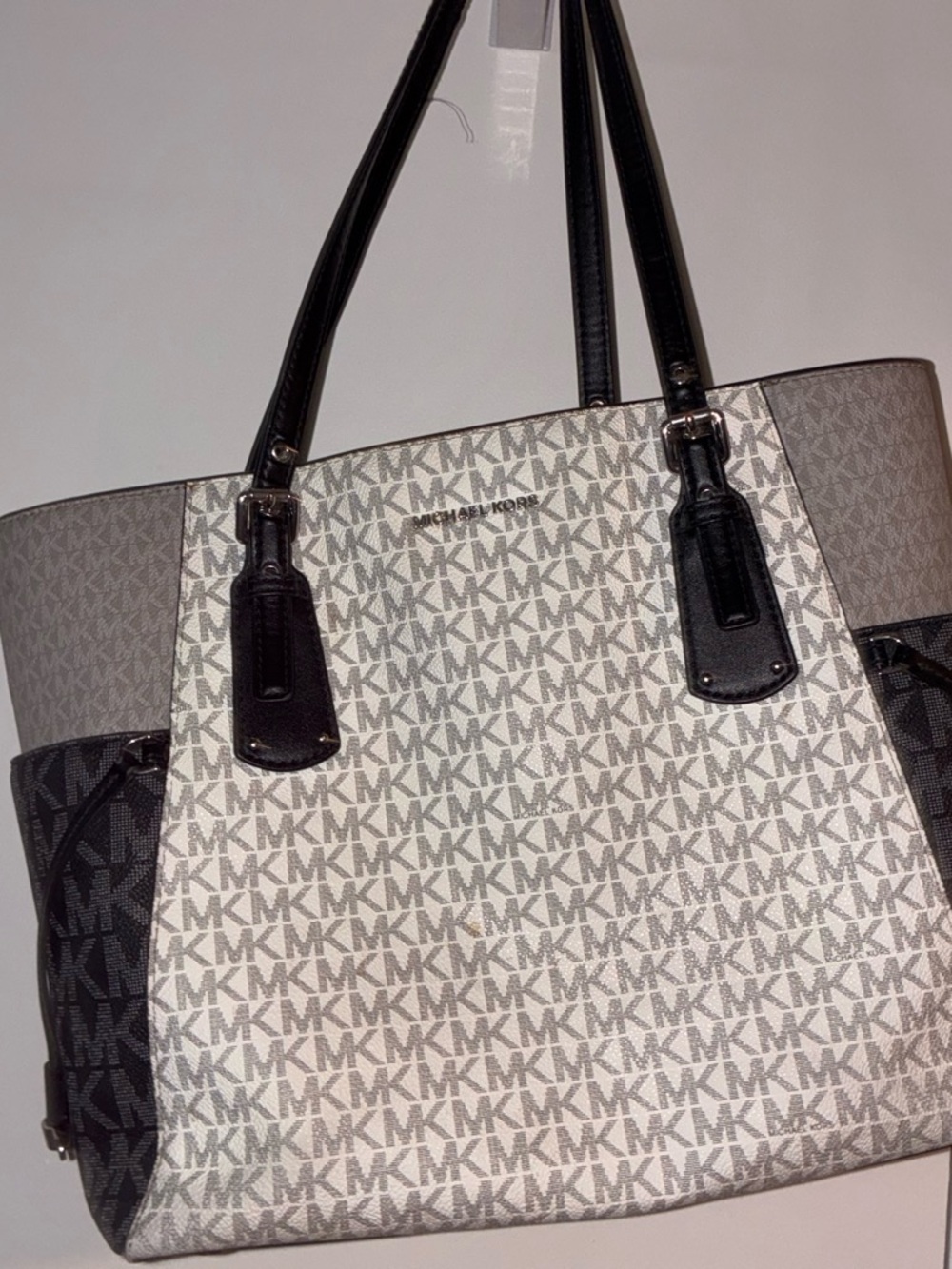 Michael Kors Two-Tone MK Logo Tote in Brown and Black